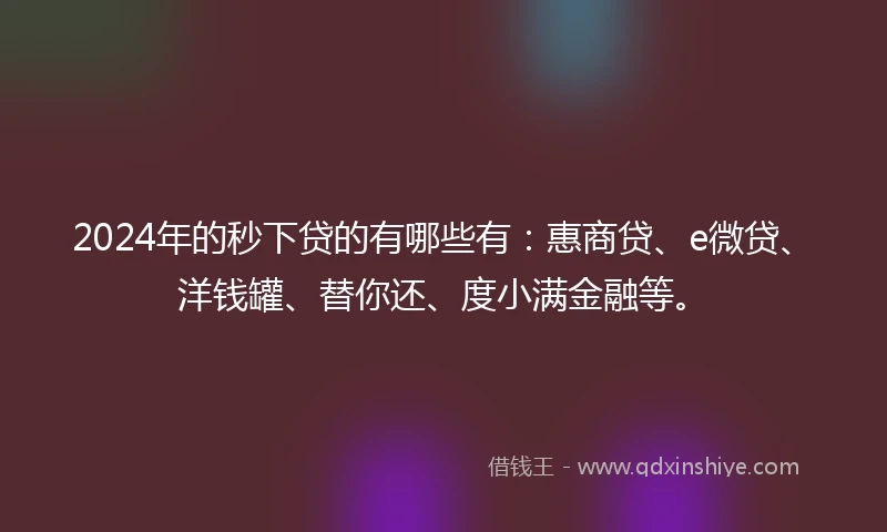 2024年的秒下贷的有哪些有：惠商贷、e微贷、洋钱罐、替你还、度小满金融等。