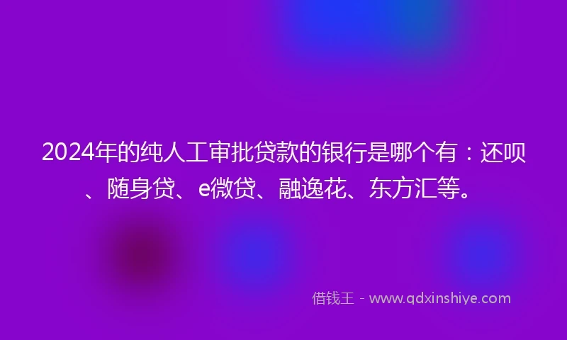 2024年的纯人工审批贷款的银行是哪个有：还呗、随身贷、e微贷、融逸花、东方汇等。