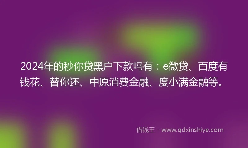 2024年的秒你贷黑户下款吗有：e微贷、百度有钱花、替你还、中原消费金融、度小满金融等。