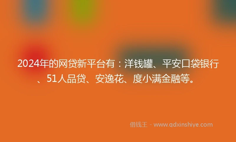 2024年的网贷新平台有：洋钱罐、平安口袋银行、51人品贷、安逸花、度小满金融等。