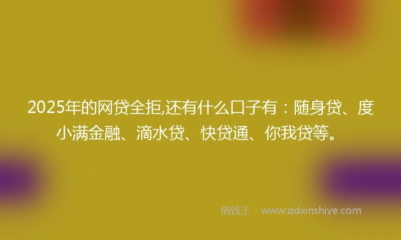 2025年的网贷全拒,还有什么口子有：随身贷、度小满金融、滴水贷、快贷通、你我贷等。
