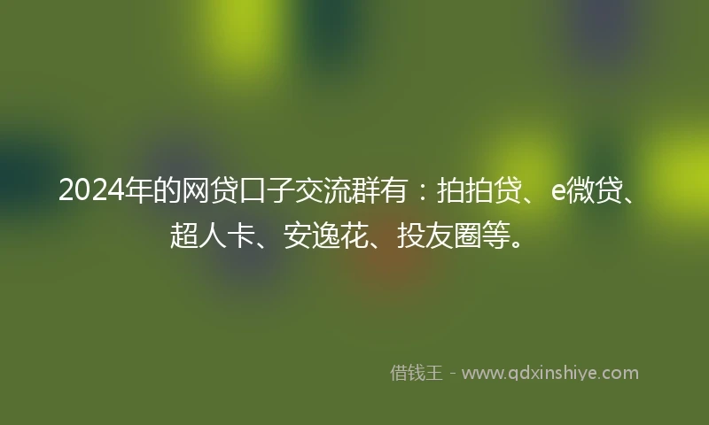 2024年的网贷口子交流群有：拍拍贷、e微贷、超人卡、安逸花、投友圈等。