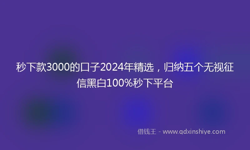 秒下款3000的口子2024年精选，归纳五个无视征信黑白100%秒下平台
