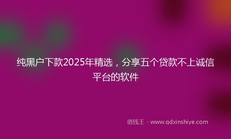 纯黑户下款2025年精选，分享五个贷款不上诚信平台的软件