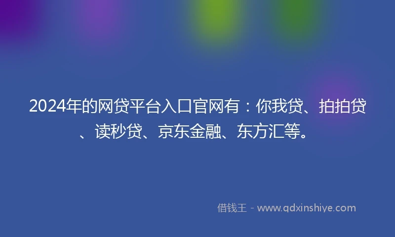 2024年的网贷平台入口官网有：你我贷、拍拍贷、读秒贷、京东金融、东方汇等。