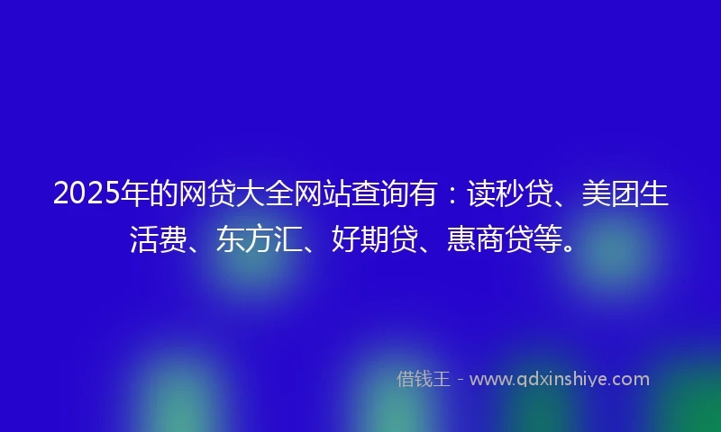 2025年的网贷大全网站查询有：读秒贷、美团生活费、东方汇、好期贷、惠商贷等。