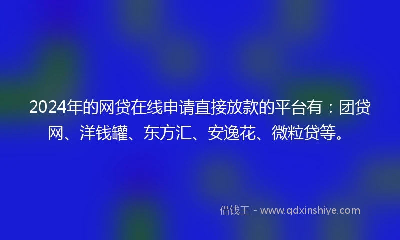 2024年的网贷在线申请直接放款的平台有：团贷网、洋钱罐、东方汇、安逸花、微粒贷等。