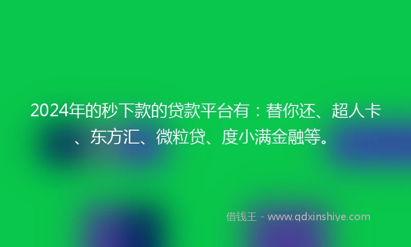 2024年的秒下款的贷款平台有：替你还、超人卡、东方汇、微粒贷、度小满金融等。