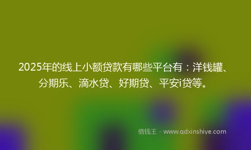 2025年的线上小额贷款有哪些平台有：洋钱罐、分期乐、滴水贷、好期贷、平安i贷等。