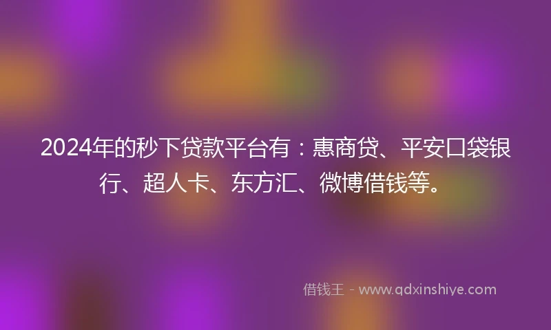 2024年的秒下贷款平台有：惠商贷、平安口袋银行、超人卡、东方汇、微博借钱等。