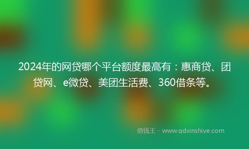 2024年的网贷哪个平台额度最高有：惠商贷、团贷网、e微贷、美团生活费、360借条等。