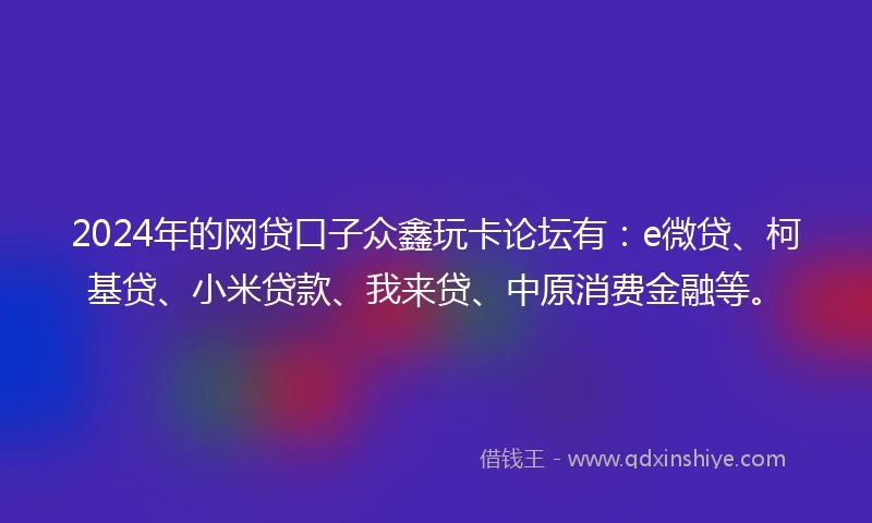 2024年的网贷口子众鑫玩卡论坛有：e微贷、柯基贷、小米贷款、我来贷、中原消费金融等。