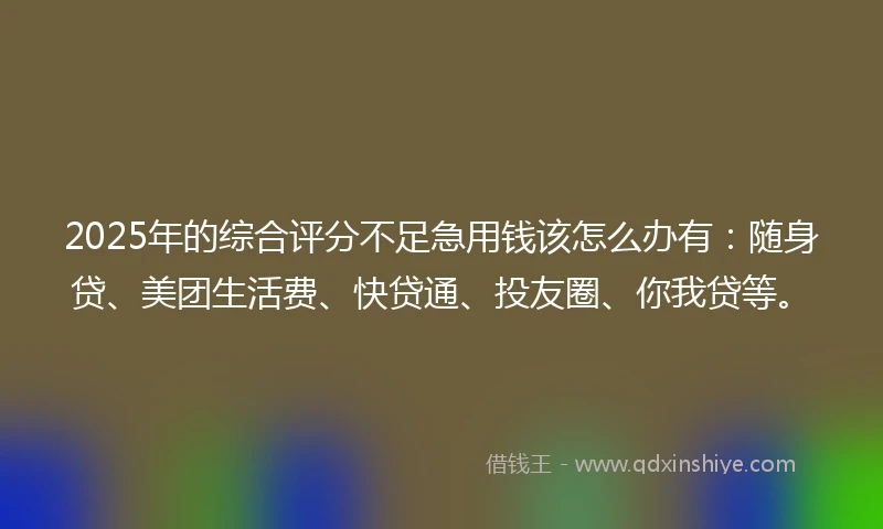 2025年的综合评分不足急用钱该怎么办有：随身贷、美团生活费、快贷通、投友圈、你我贷等。