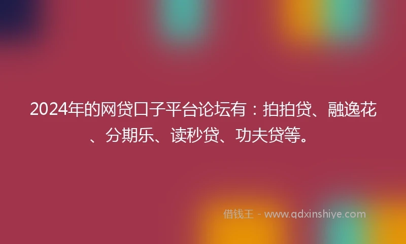 2024年的网贷口子平台论坛有：拍拍贷、融逸花、分期乐、读秒贷、功夫贷等。