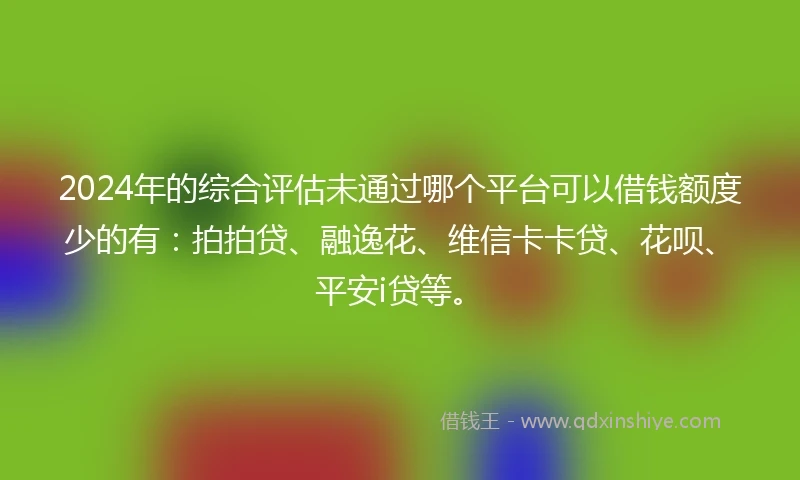 2024年的综合评估未通过哪个平台可以借钱额度少的有：拍拍贷、融逸花、维信卡卡贷、花呗、平安i贷等。