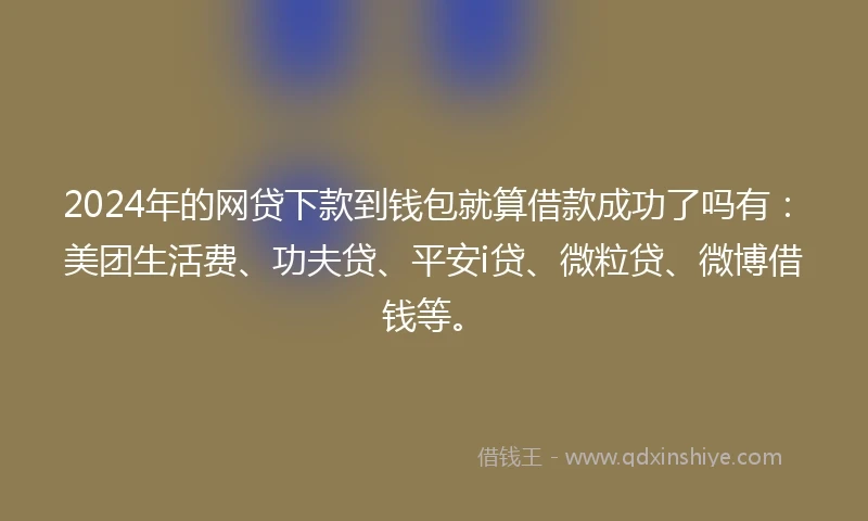 2024年的网贷下款到钱包就算借款成功了吗有：美团生活费、功夫贷、平安i贷、微粒贷、微博借钱等。