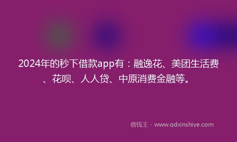 2024年的秒下借款app有：融逸花、美团生活费、花呗、人人贷、中原消费金融等。