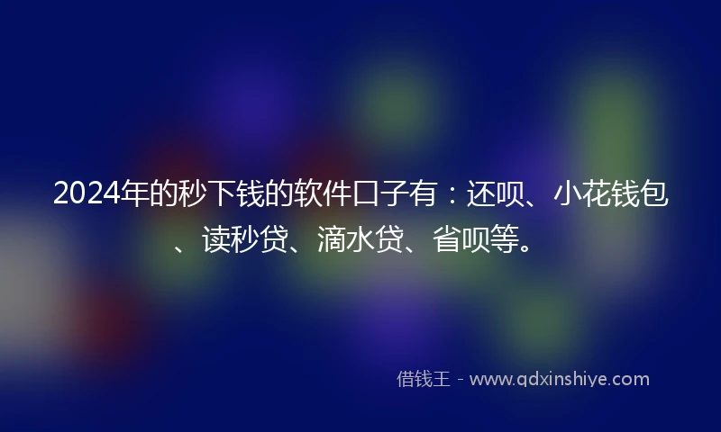 2024年的秒下钱的软件口子有：还呗、小花钱包、读秒贷、滴水贷、省呗等。