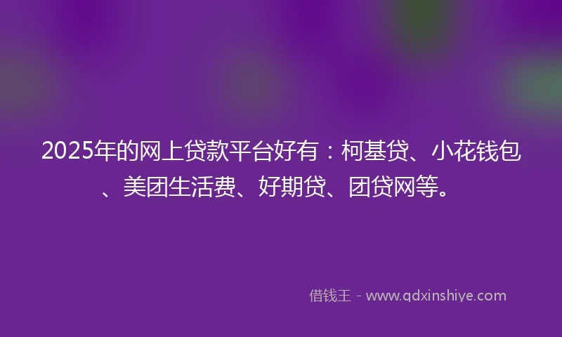 2025年的网上贷款平台好有：柯基贷、小花钱包、美团生活费、好期贷、团贷网等。