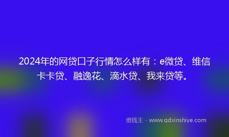 2024年的网贷口子行情怎么样有：e微贷、维信卡卡贷、融逸花、滴水贷、我来贷等。