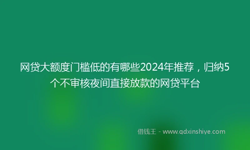 网贷大额度门槛低的有哪些2024年推荐，归纳5个不审核夜间直接放款的网贷平台