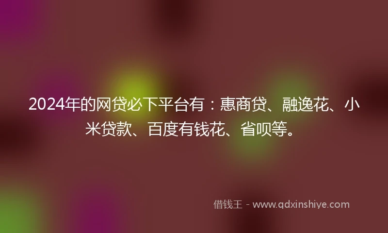 2024年的网贷必下平台有：惠商贷、融逸花、小米贷款、百度有钱花、省呗等。