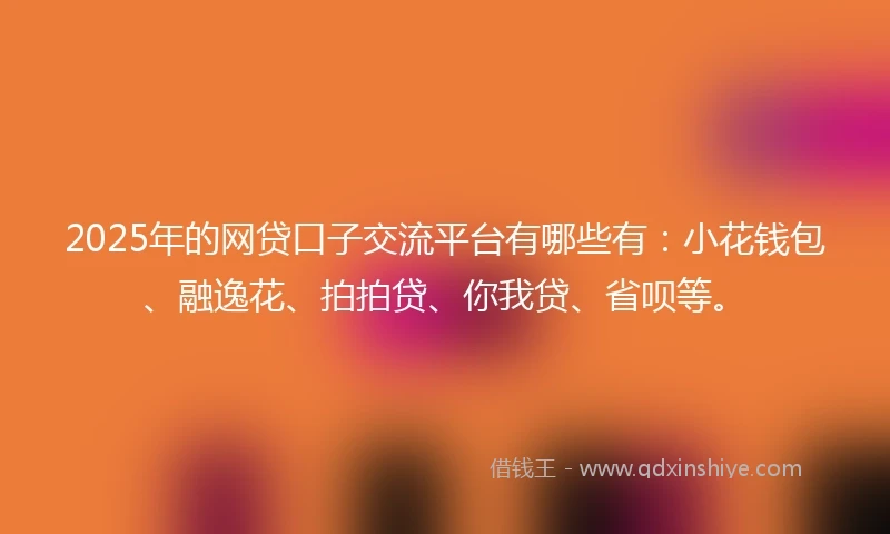 2025年的网贷口子交流平台有哪些有：小花钱包、融逸花、拍拍贷、你我贷、省呗等。