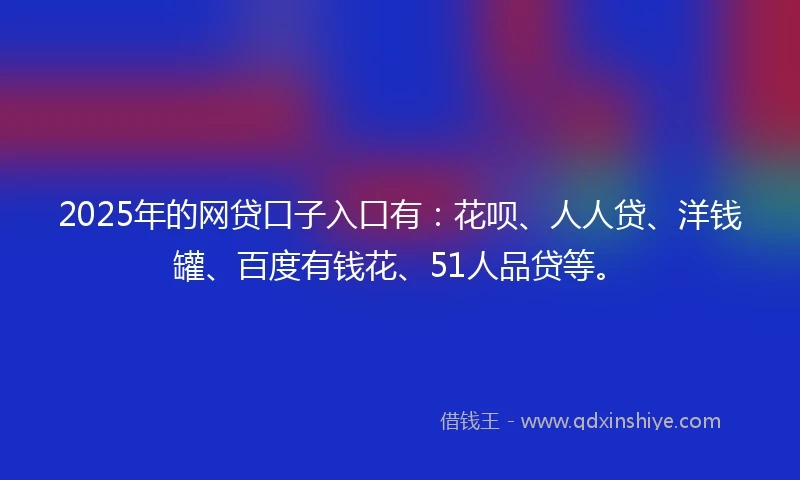 2025年的网贷口子入口有：花呗、人人贷、洋钱罐、百度有钱花、51人品贷等。