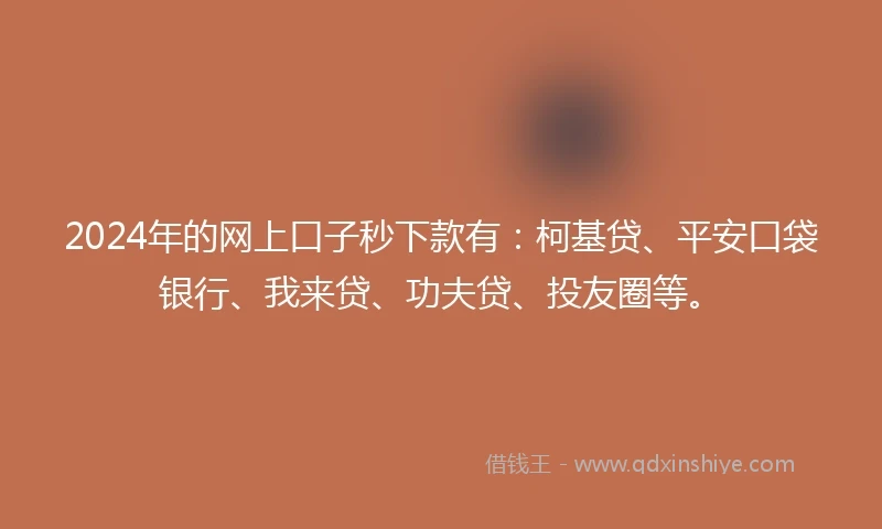 2024年的网上口子秒下款有：柯基贷、平安口袋银行、我来贷、功夫贷、投友圈等。