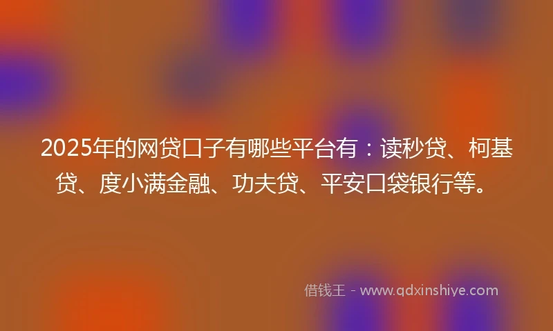 2025年的网贷口子有哪些平台有：读秒贷、柯基贷、度小满金融、功夫贷、平安口袋银行等。