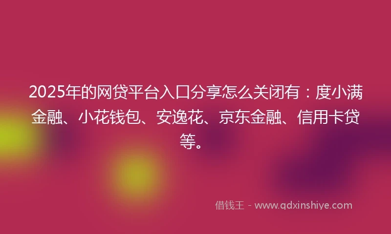 2025年的网贷平台入口分享怎么关闭有：度小满金融、小花钱包、安逸花、京东金融、信用卡贷等。