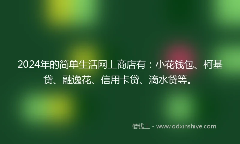 2024年的简单生活网上商店有：小花钱包、柯基贷、融逸花、信用卡贷、滴水贷等。