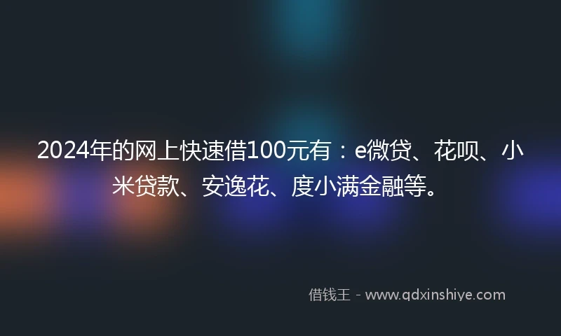 2024年的网上快速借100元有：e微贷、花呗、小米贷款、安逸花、度小满金融等。