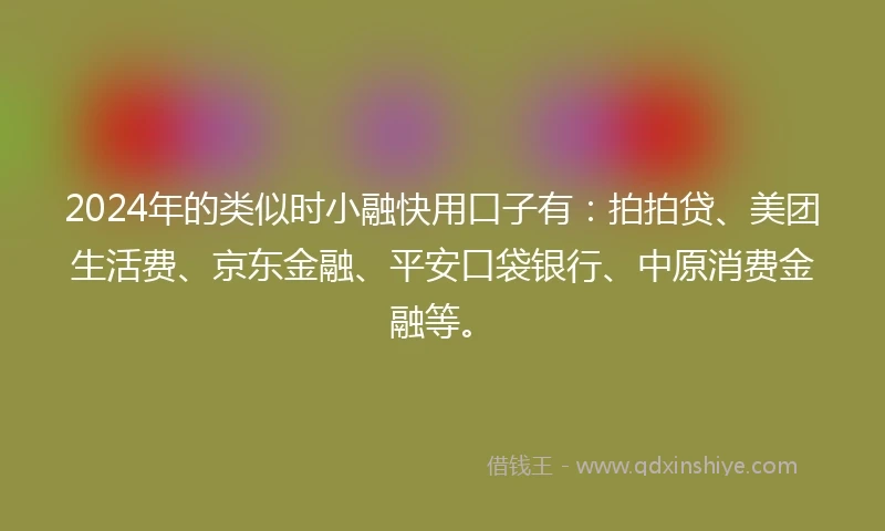 2024年的类似时小融快用口子有：拍拍贷、美团生活费、京东金融、平安口袋银行、中原消费金融等。