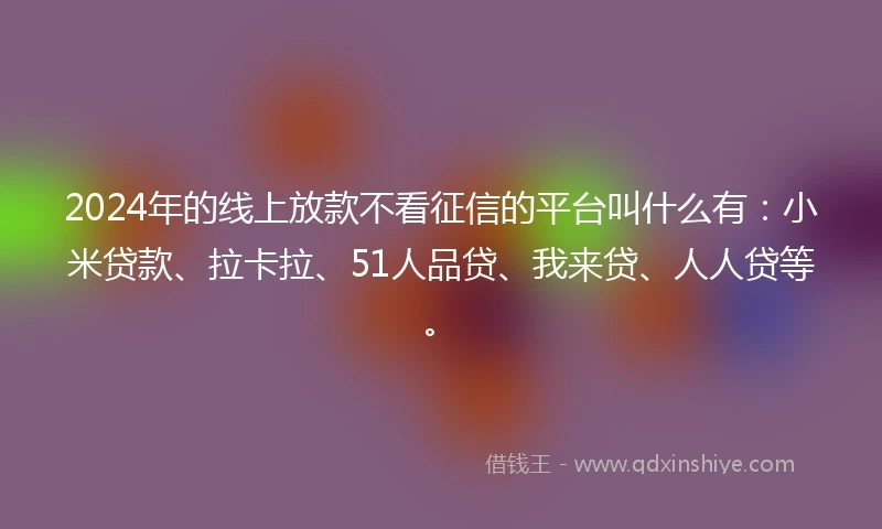 2024年的线上放款不看征信的平台叫什么有：小米贷款、拉卡拉、51人品贷、我来贷、人人贷等。