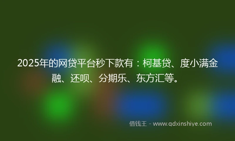 2025年的网贷平台秒下款有：柯基贷、度小满金融、还呗、分期乐、东方汇等。