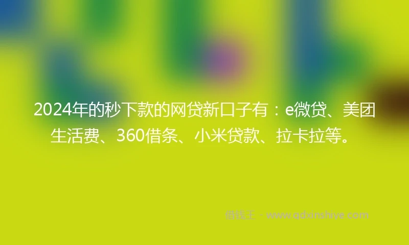 2024年的秒下款的网贷新口子有：e微贷、美团生活费、360借条、小米贷款、拉卡拉等。