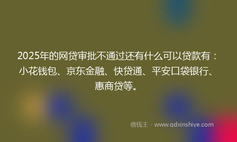 2025年的网贷审批不通过还有什么可以贷款有：小花钱包、京东金融、快贷通、平安口袋银行、惠商贷等。