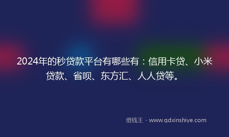 2024年的秒贷款平台有哪些有：信用卡贷、小米贷款、省呗、东方汇、人人贷等。