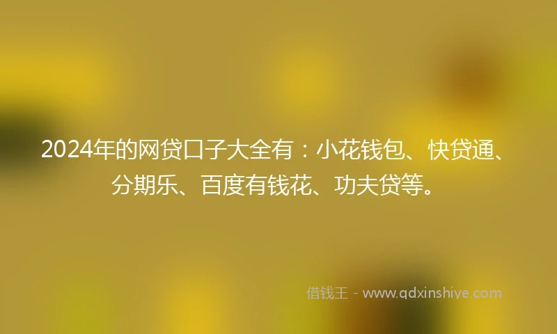 2024年的网贷口子大全有：小花钱包、快贷通、分期乐、百度有钱花、功夫贷等。