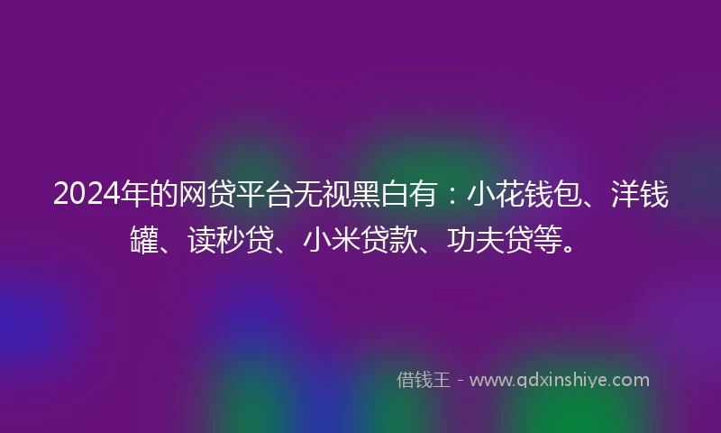 2024年的网贷平台无视黑白有：小花钱包、洋钱罐、读秒贷、小米贷款、功夫贷等。