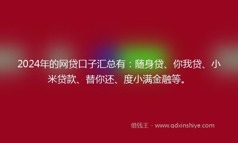 2024年的网贷口子汇总有：随身贷、你我贷、小米贷款、替你还、度小满金融等。