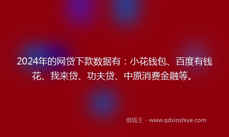 2024年的网贷下款数据有：小花钱包、百度有钱花、我来贷、功夫贷、中原消费金融等。