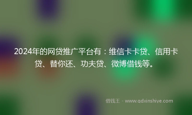 2024年的网贷推广平台有：维信卡卡贷、信用卡贷、替你还、功夫贷、微博借钱等。