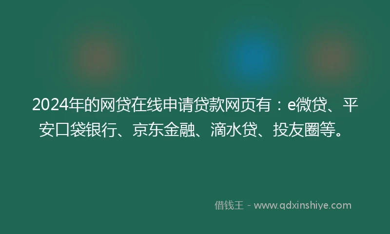 2024年的网贷在线申请贷款网页有：e微贷、平安口袋银行、京东金融、滴水贷、投友圈等。