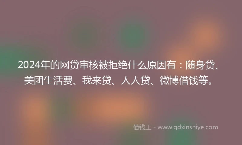 2024年的网贷审核被拒绝什么原因有：随身贷、美团生活费、我来贷、人人贷、微博借钱等。