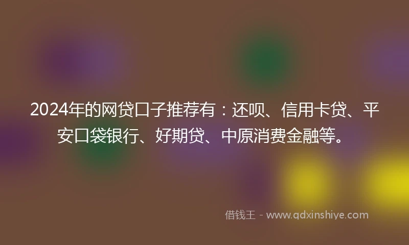 2024年的网贷口子推荐有：还呗、信用卡贷、平安口袋银行、好期贷、中原消费金融等。