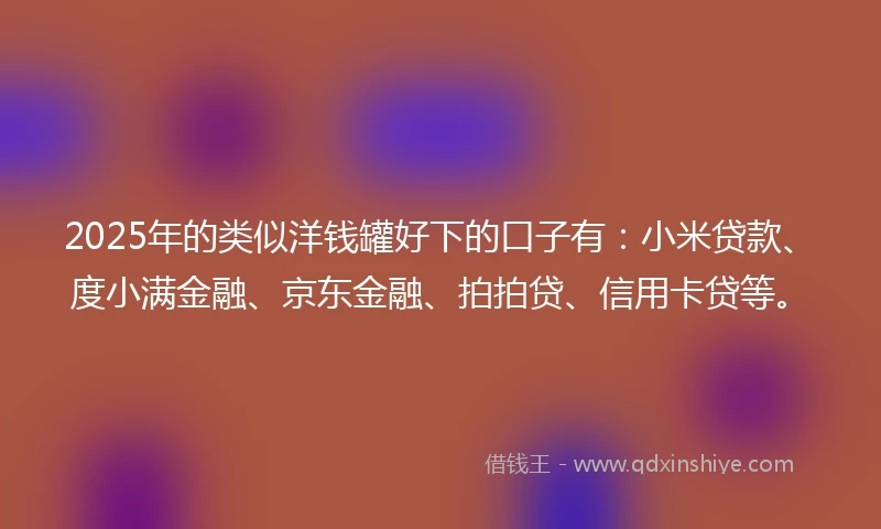 2025年的类似洋钱罐好下的口子有：小米贷款、度小满金融、京东金融、拍拍贷、信用卡贷等。