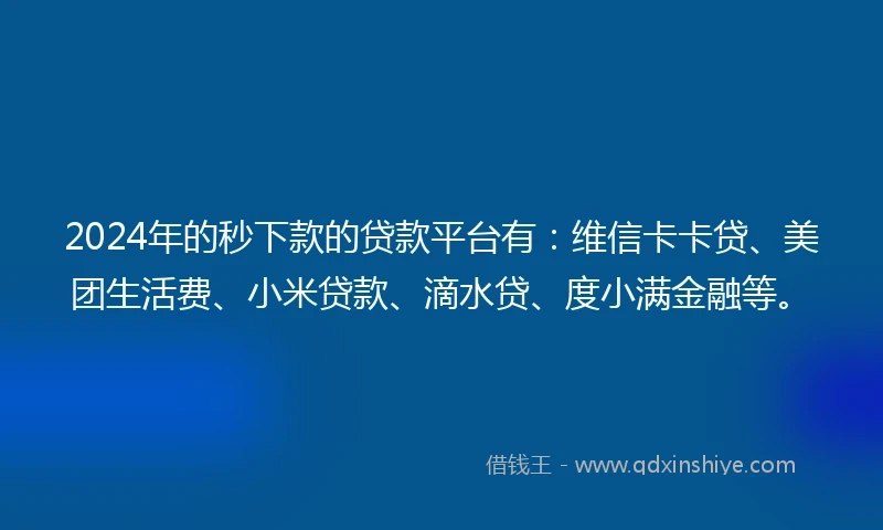 2024年的秒下款的贷款平台有：维信卡卡贷、美团生活费、小米贷款、滴水贷、度小满金融等。