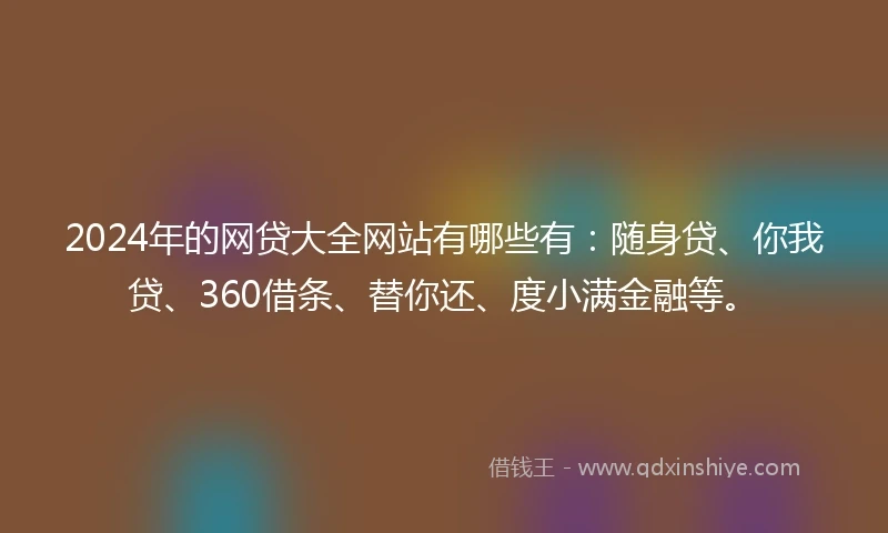 2024年的网贷大全网站有哪些有：随身贷、你我贷、360借条、替你还、度小满金融等。